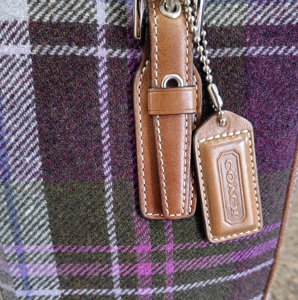 Coach Wool Plaid Purple Tote - Picture 12 of 16